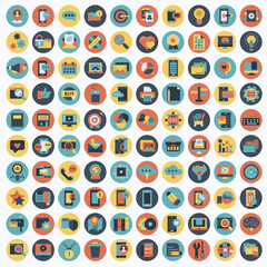 Set vector icons with elements for mobile concepts and web apps. Business and marketing, programming, data management, internet connection, social network, computing, information. Vector 