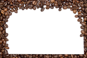 Pile of fresh aromatic coffee beans. Place for text or logo. Copy space.