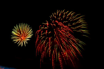 Brightly colorful fireworks and salute of various colors