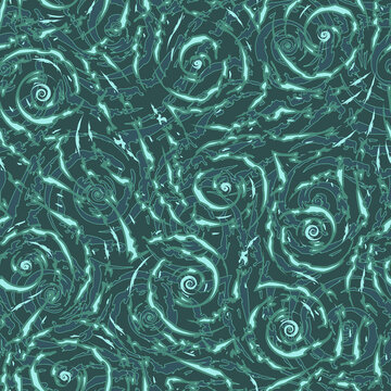 Vector seamless pattern of torn stripes or waves Tidewater Green color.Green texture for decoration of paper fabrics with turquoise stripes and curls