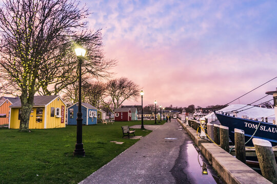 Sunset on Hyannis Port in Cape Cod, Massachusetts. Sky on fire