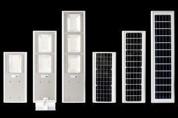 Solar Led Street or Garden Lighting with solar energy panel with isolated black background