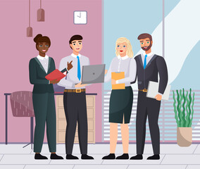 Office staff, work and communication. Head and subordinates. Various workers, managers team. Top managers employees of different levels. Office workers. Co-workers. Colleagues discuss project teamwork