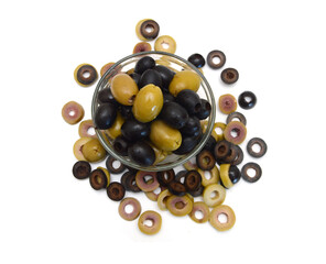 Olives on twig isolated on white background