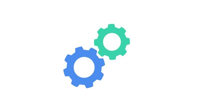 Two gear rotating animation with 2d concept and white background.