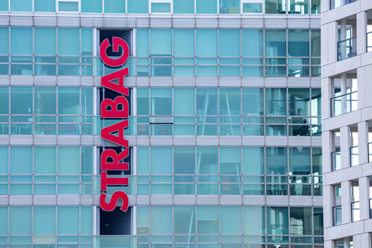 VIENNA, AUSTRIA - JULY 31: Building of headquarters STRABAG AG, one of the largest construction companies in Europe with logo, in Vienna Donau city in Vienna, on July 31, 2019.