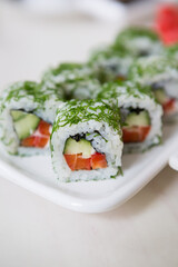 Japanese sushi rolls served for lunch