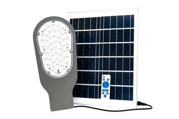 Solar Led Street or Garden Lighting with solar energy panel with isolated white background