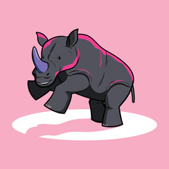Happy rhinoceros cartoon character. Premium vector