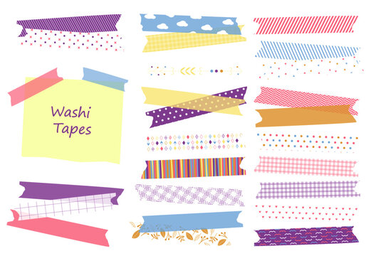 Red and pink washi tape strips. Semi-transparent masking tape or