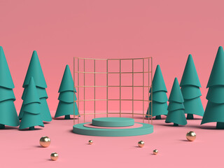 3D rendering of Abstract scene geometry shape podium for Product Display on pink pastel background
