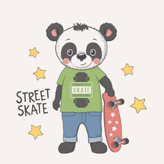 Cute panda boy with skateboard