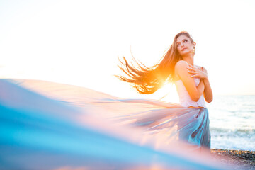 mermaid myth in sunset on beach shore with fish star shells pearls earrings jewelry