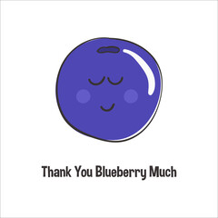 Сute thanksgiving card thank you blueberry very much on white isolated background