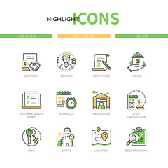 Real estate - modern line design style icons set