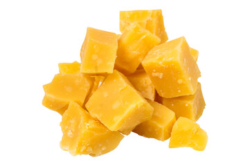 Pieces of Gouda Pittig cheese isolated on white background