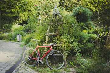 Fototapeta na wymiar red bicycle in the park