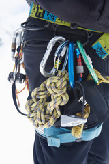 Hiker's Belt Filled With Safety Ropes