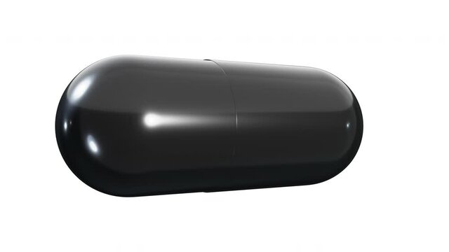 Realistic 360-degree seamless looping spin of the black Covid-19 antiviral pill rendered in UHD, alpha matte is included
