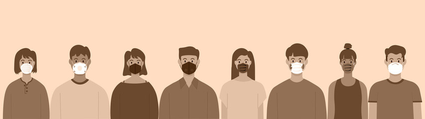 A group of people wearing masks to prevent various diseases Coronavirus Air Pollution Flu in China vector illustration in flat style