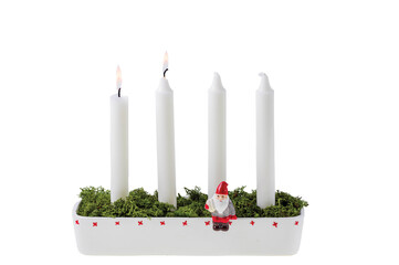 Close up view of traditional advent candlestick with one lighted candle  symbolizing second advent...