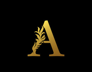 Classic Letter A Icon. Luxury Gold alphabet arts logo. Vintage Alphabetical Icon for book design, brand name, stamp, Restaurant, Boutique, Notary, Hotel.