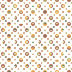 Retro polka dot background. Colourful seamless vector geometric pattern with tiled big and small circles and semicircles. Great for fashion, interior design, wallpapers. Surface pattern design.