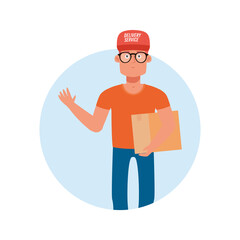 Isolated american man with boxes delivery fast logo- Vector