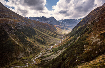 pass road, alps, mountains, flüela pass, valley