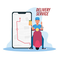 Phone tracing and motorcycle delivery fast logo icon- Vector