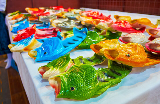 Unusual fish rubber slippers, Chiang Mai Night Market, Thailand