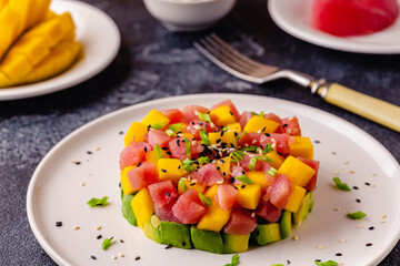 Tuna mango avocado salad tartare.