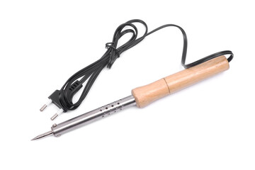 Soldering iron with wooden handle