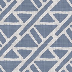 Fond d& 39 impression de bloc géométrique en lin de ferme français sans couture. Texture de motif rustique gris bleu Provence. Textiles flous tissés à l& 39 ancienne de style shabby chic sur toute l& 39 impression.