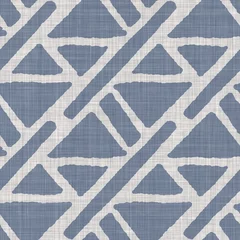 Foto op Plexiglas Naadloze Franse boerderij linnen geometrische blok print achtergrond. Provence blauw grijze rustieke patroon textuur. Shabby chique stijl oud geweven vervagen textiel all-over print. © Limolida Studio