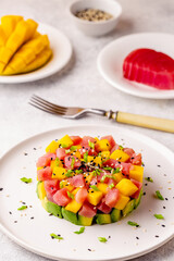 Tuna mango avocado salad tartare.