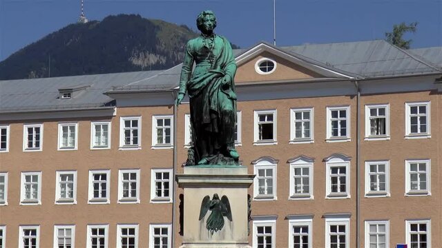 Statue of Mozart at Mozartplatz, Salzburg.