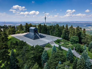 Monument to the unknown hero at Avala mountain, Belgrade Serbia, Drone View