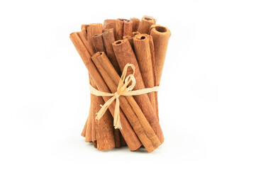 Cinnamon sticks isolated on white background, healthy spice, (Cinnamomum)