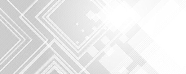 White grey abstract banner background with light and shiny square shape