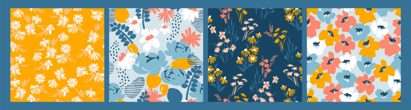 Set of floral seamless patterns. Vector design for paper, cover, fabric, interior decor and other use