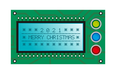 Digital display and printed circuit board 2021 Happy New Year. 2021 number design template. Blue display