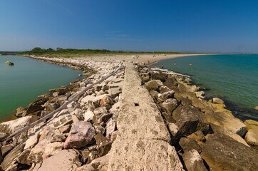Fototapeta na wymiar Beautiful coastal landscape with sea boardwalk of the Mediterranean coast