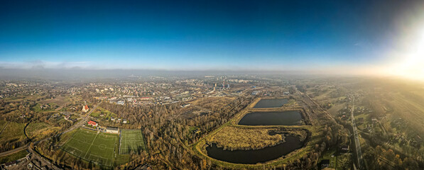 Polska, Śląsk, Jastrzębie Zdrój i okolice z lotu ptaka, jesienią, panorama