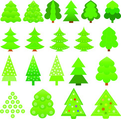 Isolated Christmas Evergreen Trees Vector Illustrations 