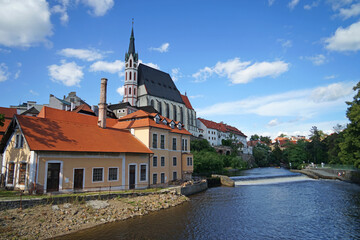 St. Vitus church above Vltava River, Cesky Krumlov, Czech Republic