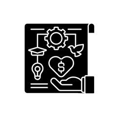 Non profit project black glyph icon. Organized and operated for a collective or social benefit. Not receiving money from your work. Silhouette symbol on white space. Vector isolated illustration