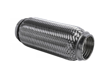 Exhaust Flexible Joint For Car System. Automotive Stainless Steel Muffler Connection Isolated On...