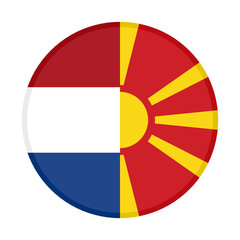 round icon with netherlands and north macedonia flags, isolated on white background	