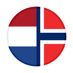 round icon with netherlands and norway flags, isolated on white background	